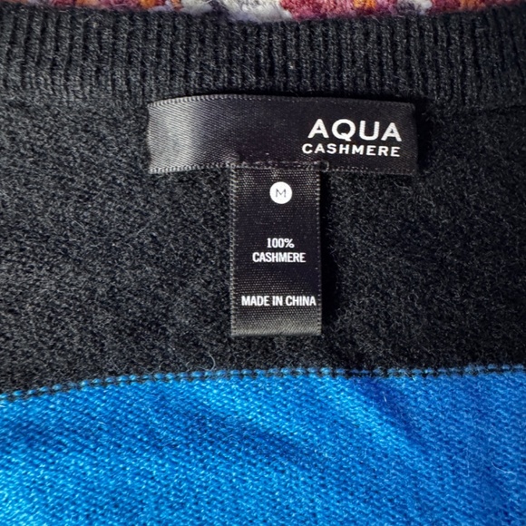Aqua Cashmere V-Neck Sweater Two-Color Front & Back - Picture 1 of 6